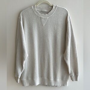 aerie Waffle Knit Long Sleeve Lounge Tee, Beige, Size Medium